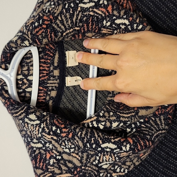 Moth cowl neck navy and multicolor print sweater dress 3/4 sleeve size xs - Picture 2 of 5